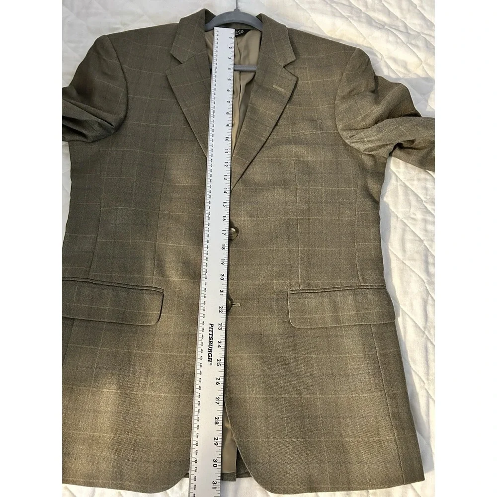 Jos. A. Bank 40R Silk Wool Blazer Windowpane Sport‎ Coat Dark Academia Tan Green